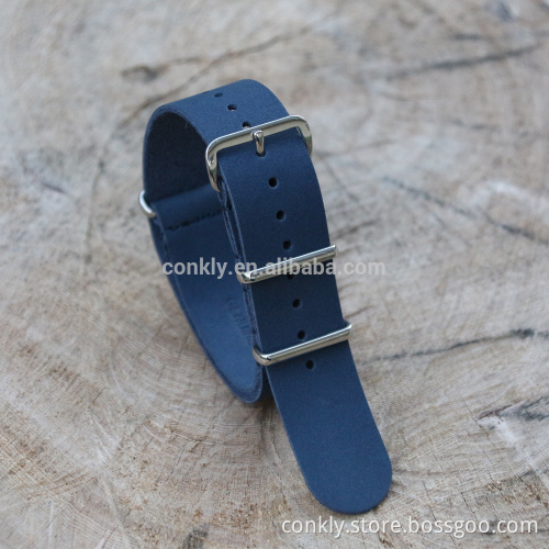 Blue genuine leather nato watch strap with 314L supplier